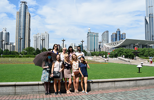 A group of girls on the People's square in Shanghai.