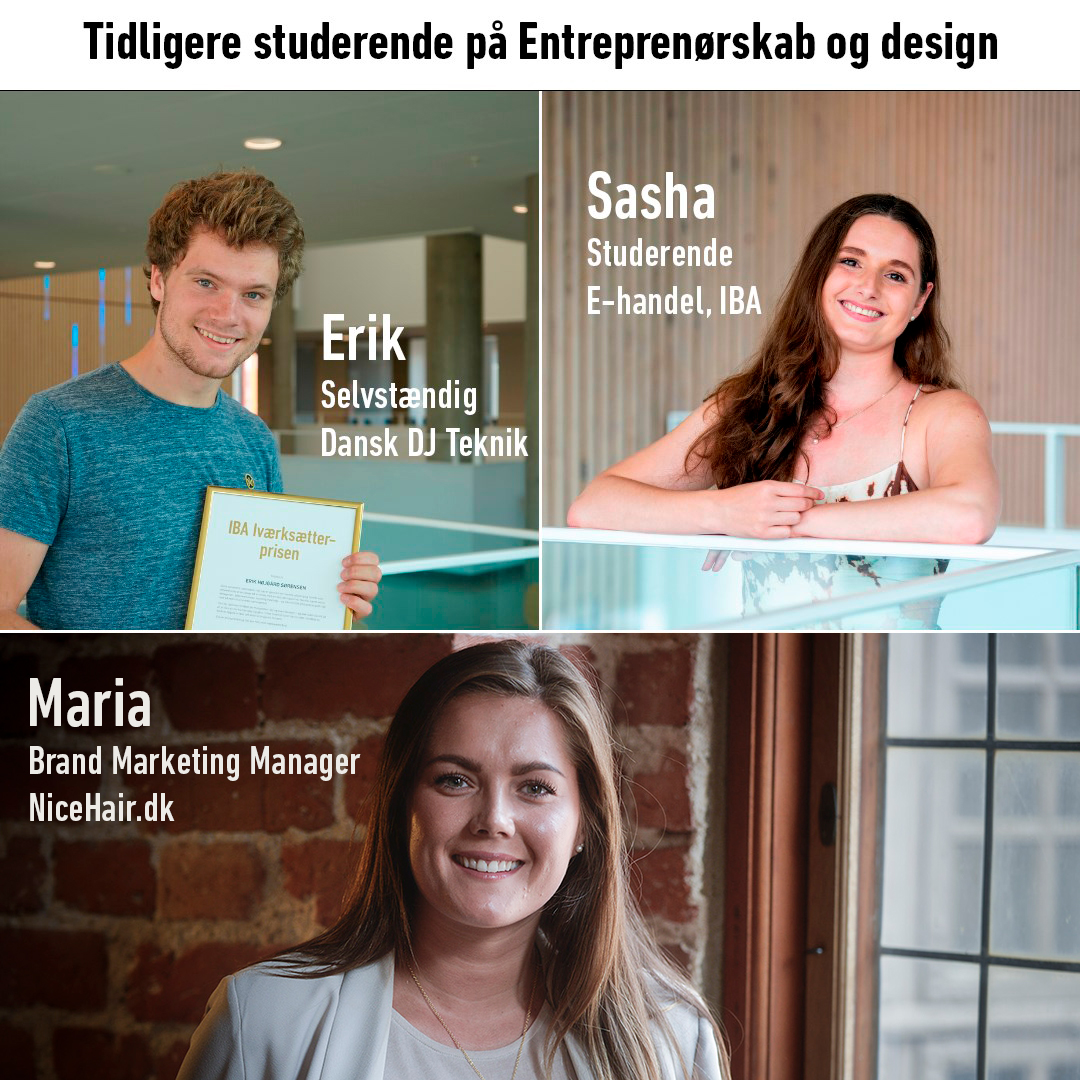Billede af 3 tidligere studerende på entreprenørskab og design